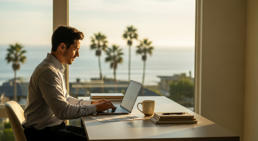 California small business owner reviewing entity formation documents